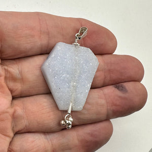 Chalcedony Druzy Designer Cut Sterling Silver Pendant | 2" Long | Blue |