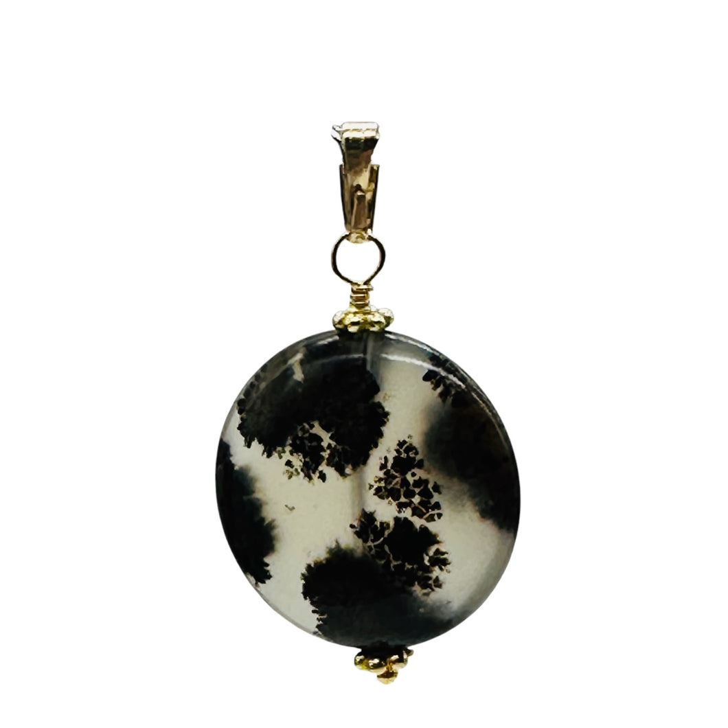 Gemmy Dendritic Peruvian Opal 14K Gold Filled Pendant | Clear Black|1 1/4