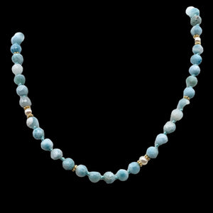 Larimar and Pearl 19 inch Designer Necklace | 19" | Blue White Gold | Necklace