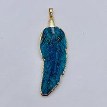 Load image into Gallery viewer, Chrysocolla Carved Gold Trim Leaf Pendant | 3" Long | Green Blue | 1 Pendant |
