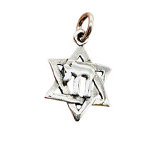 Load image into Gallery viewer, Star of David and Chai Sterling Silver Pendant Charm 1&quot; Long| Silver| 1 Pendant|
