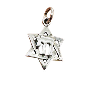 Star of David and Chai Sterling Silver Pendant Charm 1" Long| Silver| 1 Pendant|