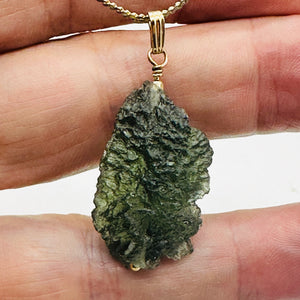 Moldavite 33ct 14K Gold Filled Tektite Pendant | 1 1/2" Long| Green | 1 Pendant|