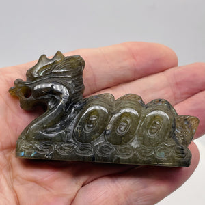 Labradorite Carved Year 2000 Dragon Figurine | 80x45x16mm | Dark Green