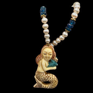 Splash Carved Mermaid Pearl & 14Kgf 18 inch Necklace 210311