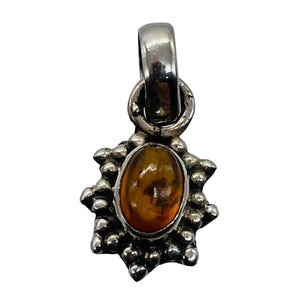 Amber Sterling Silver Bezel Set Pendant | 1/2" Long | Amber | 1 Pendant |