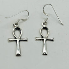 Load image into Gallery viewer, Ankh Sterling Silver Dangle Earrings | 1 1/2&quot; Long | Silver | Pair Earrings |
