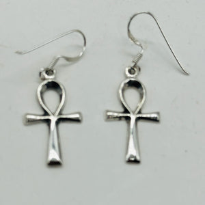 Ankh Sterling Silver Dangle Earrings | 1 1/2" Long | Silver | Pair Earrings |