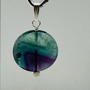 Fluorite Aurora Borealis Sterling Silver Pendant | 1 1/4" Long | Blue/Purple |