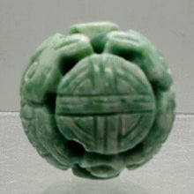 Load image into Gallery viewer, AAA Natural Green Jade Carved Owl Longevity Round Bead 22mm Chinese Focal Bead
