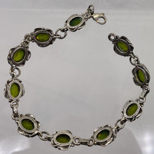 Load image into Gallery viewer, Amber Sterling Silver Bezel Set 8x6mm Stones | 7 1/2&quot; Long | Green | 1 Bracelet|
