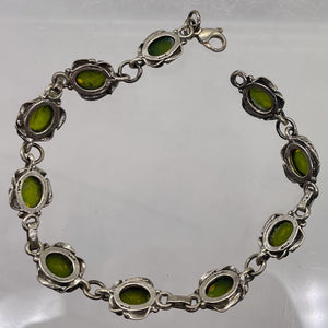 Amber Sterling Silver Bezel Set 8x6mm Stones | 7 1/2" Long | Green | 1 Bracelet|