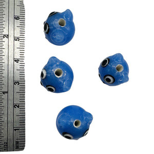 Kitty Cat Ceramic Round Beads | 15mm | Cornflower Blue | 4 Beads |