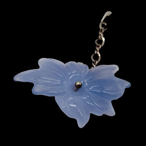 Hand Carved Natural Blue Chalcedony Flower Sterling Silver Pendant | 1" Long |