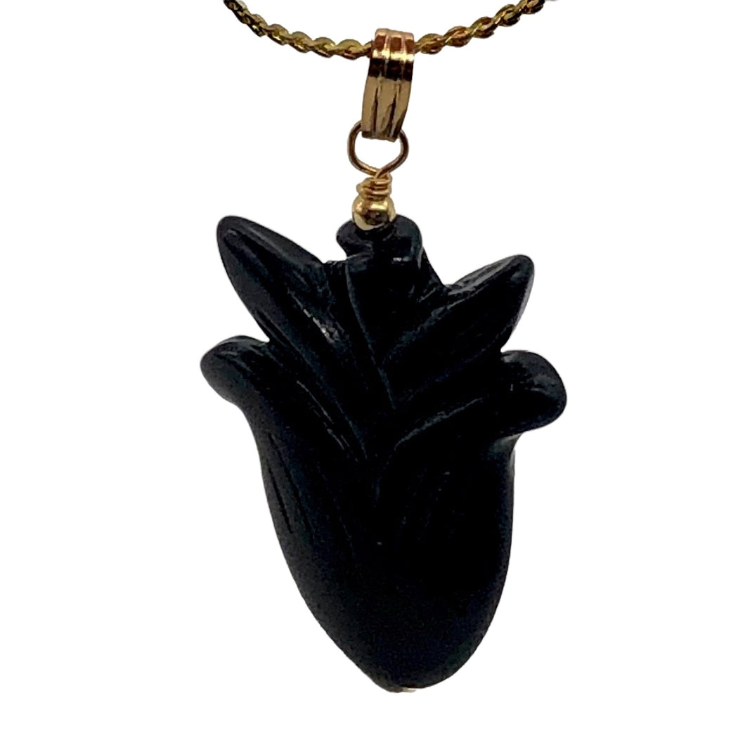 Obsidian 14K Gold Filled Rose Pendant | 2 1/2