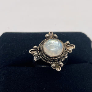 Moonstone Sterling Silver Oval Ring | Size 8 | Blue Orange Fire | 1 Ring |