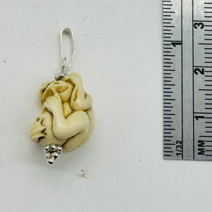 Hear No, See No, Speak No Evil Monkey Mammoth Bone Sterling Silver Pendant