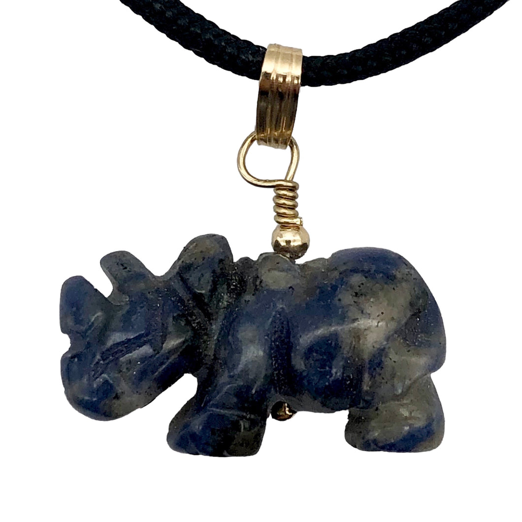 Sodalite Rhinoceros Pendant Necklace|Semi Precious Stone Jewelry|14k gf Pendant