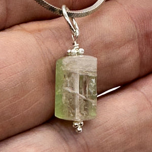 Natural Watermelon Tourmaline Sterling Silver Pendant | Pale Green, Pink. Clear|