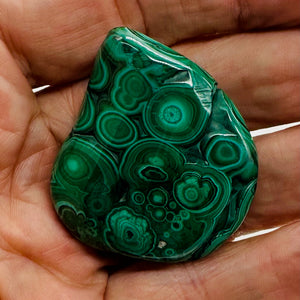 Malachite 46g Polished Gemstone FreeForm Worry Stone| 42x9mm| Green| 1 Specimen|
