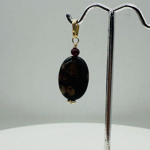 Natural Poppy Ocean Jasper 14K Gold Filled Pendant | Pink, Black | 1 1/4"}