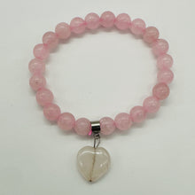 Load image into Gallery viewer, Beautiful Rose Quartz Bracelet with Heart and Sterling Silver Accent | 8" Long |
