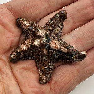 1 Hand Carved Mica Quartz Starfish Bead | 59x54x11mm | Red White and Grey