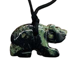 Kambaba Stone Panda Bear Pendant Necklace | 3/4' Long | Green, Black | 1 Pendant