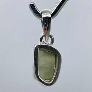 Moldavite 8.88ct Sterling Silver Free-form Pendant| 7/8" Long| Green| 1 Pendant|