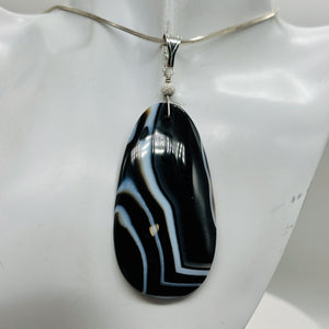 Stunning Black and White Sardonyx Sterling Silver Pendant | 3 1/4" Long |
