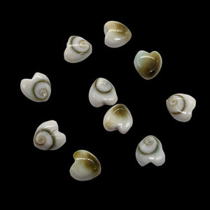 Shiva Shell Parcel Heart Cut Beads | 6x3mm | White, Tan | 10 Beads