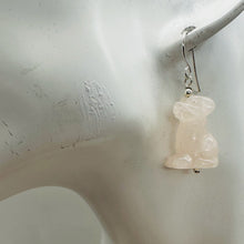 Load image into Gallery viewer, Faithful Puppy Dog Rose Quartz Hand Carved Sterling Silver Earrings
