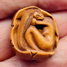 Load image into Gallery viewer, Carved Boxwood Mermaid On Lilypad Ojime/Netsuke Bead | 23x19.5x12mm | Brown
