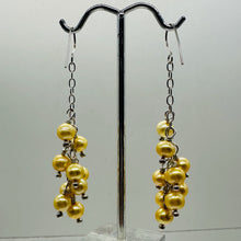 Load image into Gallery viewer, Golden Yellow Freshwater Pearl Designer Earrings | 9 Pearls | 2 1/4&quot; Drop |
