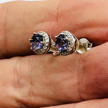 Load image into Gallery viewer, February Birthstone 5mm Purple Created Amethyst Sterling Silver Stud Earrings
