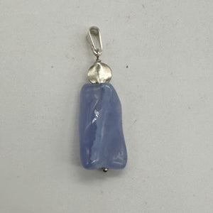 Blue Chalcedony Sterling Silver Designer Freeform Pendant | 2" Long|Blue Silver|