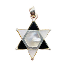 Load image into Gallery viewer, Mother of Pearl and Onyx Sterling Silver Pendant Kagome Shatkona |1 1/4&quot; Long |
