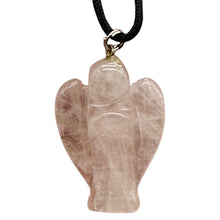 Load image into Gallery viewer, Pink Rose Quartz Angel Pendant Necklace Natural Gemstone 1 1/4 Inch
