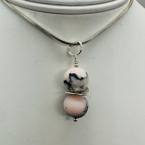Pink Peruvian Opal Matte Finish Drop Pendant | Pink, Black | 1 1/4" Long |