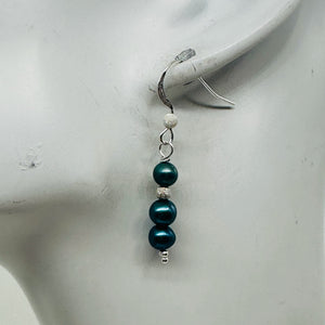 Shining Teal Fresh Water Pearl Sterling Silver Earrings | 1 1/2" long |