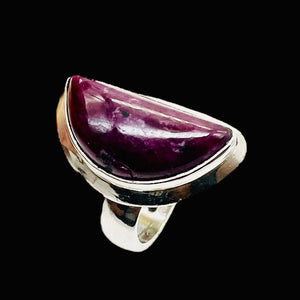 Gemstone Ruby Sterling Silver Half-Moon Ring | Size 7 | Red | Ring |