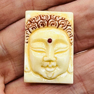 Scrimshawed & Carved Buddha Centerpiece Waterbuffalo Bone Bead 10309A