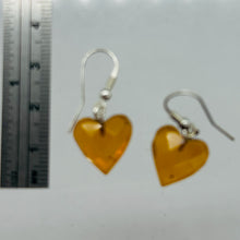 Load image into Gallery viewer, Amber Heart Dangle Sterling Silver Earrings | 1&quot; Long | Amber | 1 Pair Earrings|
