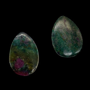 Ruby Zoisite Tear Drop Beads | 30x21x5mm | Green, Red | 2 Pendant Beads |