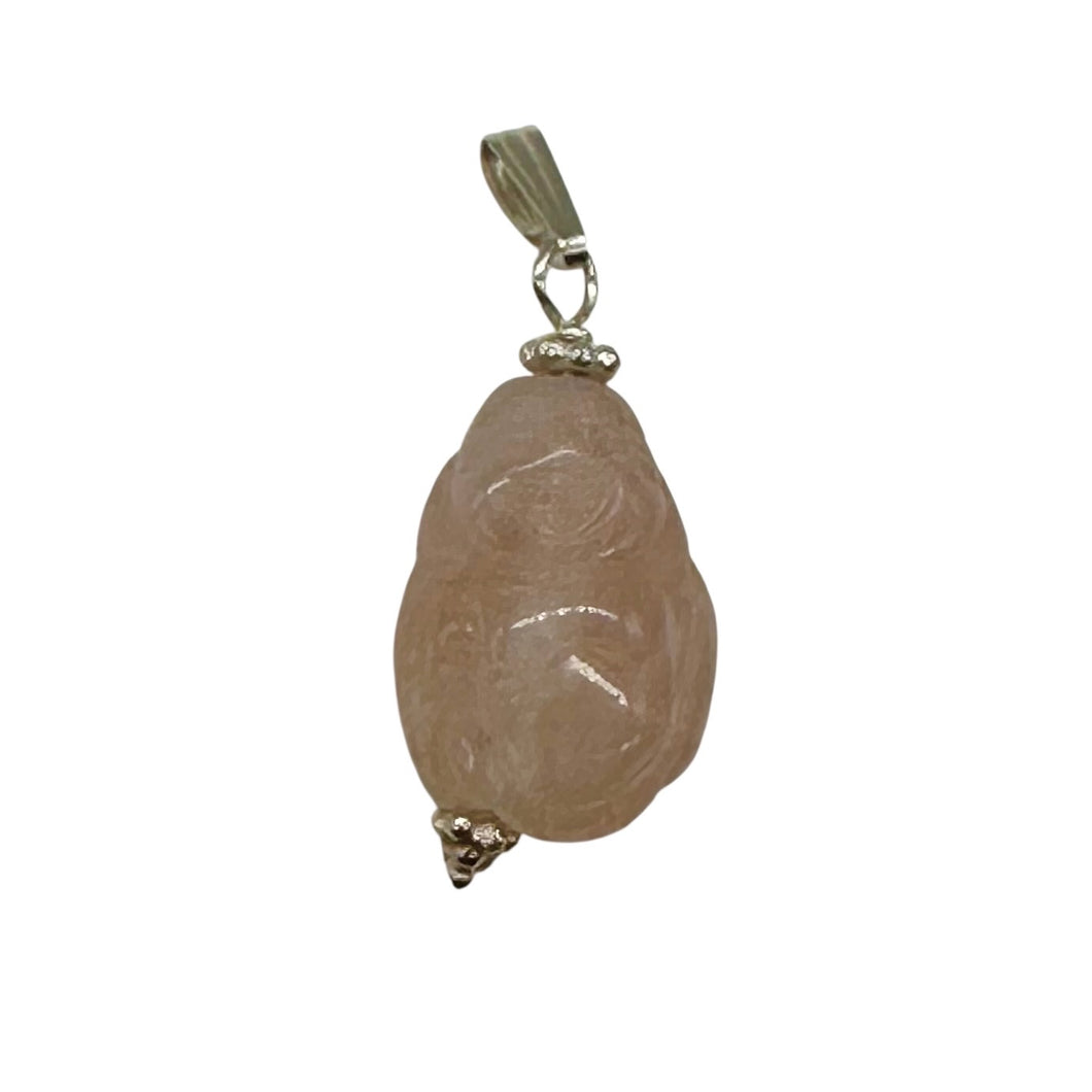 Buddha Hand Carved Rose Quartz Sterling Silver Pendant | 1 1/4