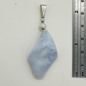 Chalcedony Designer Cut Sterling Silver Wire Wrap Pendant | 2" Long | Blue |