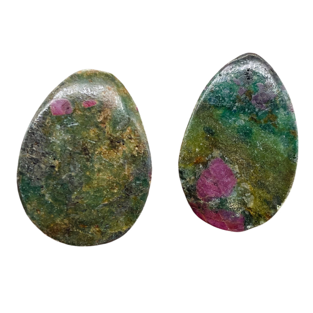 Ruby Zoisite Tear Drop Beads | 30x21x5mm | Green, Red | 2 Pendant Beads |