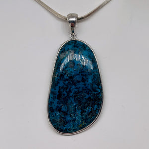 Chrysocolla Sterling Silver Oval Pendant | 3 1/4" Long | Blue, Green| 1 Pendant|
