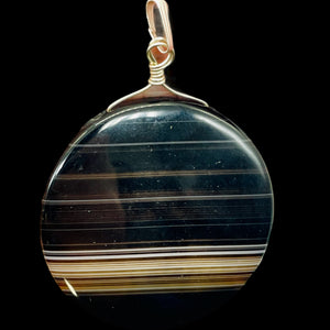 Sardonyx Agate 40mm Coin Sterling Silver Pendant | Black | 2" Long |