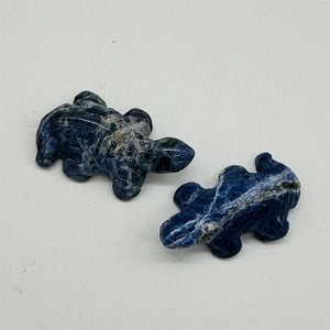 2 Carved Snappy Sodalite Lizard Beads | 27x15x7mm | Blue white
